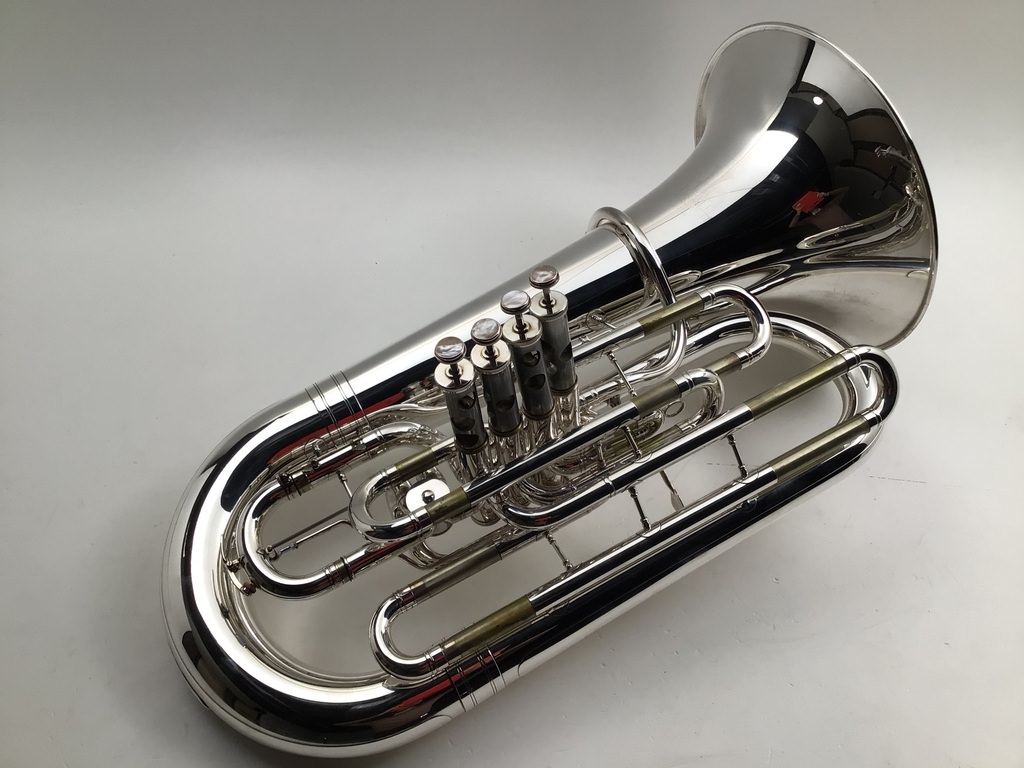 Buy Pre owned Tuba F Melton 2250 4 piston valves 1 cilinder valve trigger on main tuning slide front action Silver Plated Order online for the best price