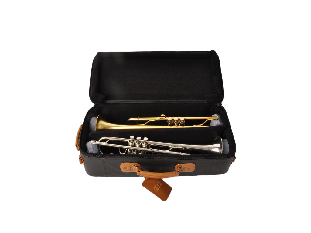 Etui Trumpet Adams, Giggard, Dark brown for 2 Trumpets, with shoulder strap and Backpack, leather